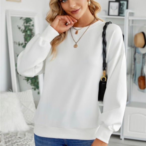 White Drop-shoulder Pullover Sweatshirt - Picture 6 of 15